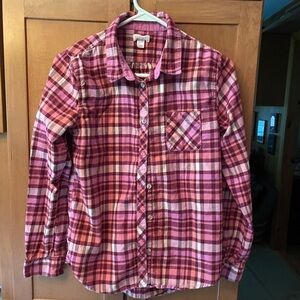 Girls Button-Up Flannel Shirt in Pink and Red size XL (14/16)